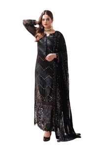 Elegante Salwar Kameez de Seda Azul Marino Bordado con Hilo Dorado y Detalles de Piedras para Mujer, Ropa de Boda India Pakistán - Product Image 4