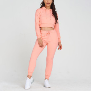 Vente chaude femmes sweat à capuche sweat et survêtement deux pièces ensemble pour entraînement de gymnastique haute qualité 100% coton tissu en vrac - Product Image 2