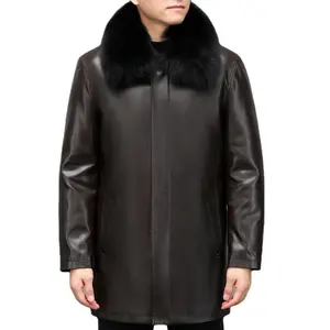 Removable Liner Genuine leather jacket men middle-aged fox Fur collar shearling jacket Down Jacket