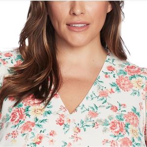 Top da donna alla moda taglie forti con stampa floreale e laccetti frontali, marrone - Product Image 2