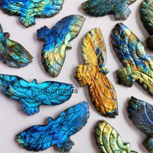 Aigle Labradorite fait à la main de haute qualité sculptant des pierres précieuses naturelles bleues avec sculpture en cristal unique Flash complet certifié GIA - Product Image 6