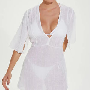 Caftán sin tirantes con cuello en V para mujer, ropa de playa, vestido de baño activo, manga larga, bordado, 2022 de algodón, estampado de animales rápido, 100% - Product Image 1