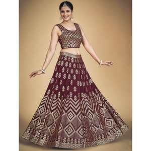 Maravilloso Lehenga Choli de Georgette con Lentejuelas Marrones, Ropa para Festivales y Bodas - Product Image 2
