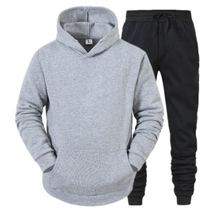 New Trendy Winter Solid Mens <b>Tracksuit</b> High Quality Cotton Two Piece Set with Drawstring Hoodie and Pant - Product Image 5