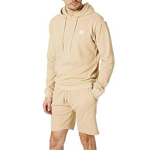 Wholesale Customized Logo <b>Lightweight</b> Men's <b>Hoodie</b> & Shorts Set Street Wear Solid Pattern Plus Size for Spring Season - Product Image 3
