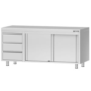 Armario de suelo de acero inoxidable ECO - 2000x700mm - con puertas correderas - con 3 cajones a la izquierda - Product Image 5