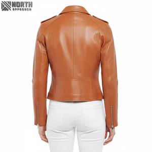 Chaqueta de cuero genuino con logotipo personalizado para mujer Último diseño Ropa de invierno informal Etiqueta privada Suministro al por mayor con damas teñidas - Product Image 2