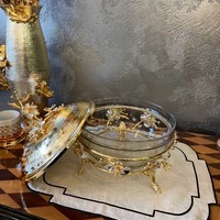 Bol de luxe moderne en aluminium plaqué or et verre, design floral, résistant au lave-vaisselle, écologique, fait main, léger, de haute qualité