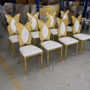 Chaise d'événement en acier inoxydable doré avec dossier papillon et coussin blanc pour mariages et banquets d'hôtel – Vente en gros de sièges - Product Image 3