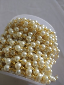 Size 6 mm Pearl Glass Beads Rondelle <b>Rosary</b> Chain Brass Wire Wrapped Chain 1,2,3....50 Foot <b>Rosary</b> Chain for Jewelry Making - Product Image 6