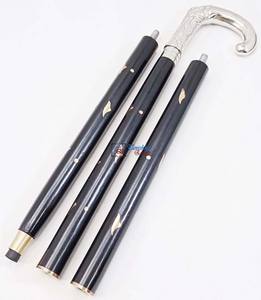 Bastón Plegable de Madera Negra de Alta Calidad Premium con Mango de Latón Niquelado, Diseño Art Deco Hecho a Mano para Personas Mayores - Product Image 4