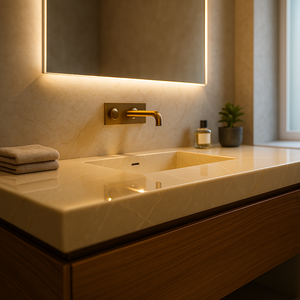 Plan de toilette moderne de luxe en quartz Aura avec des caractéristiques ignifuges et imperméables, applications murales et au sol, épaisseur de 20 mm/30 mm - Product Image 3