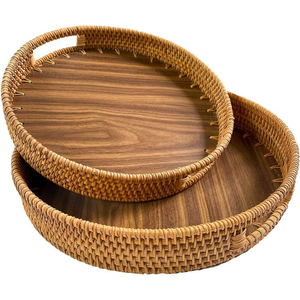 Bandeja para servir de ratán artesanal con patrón elegante de moda, perfecta para Decoración de mesa de café, aperitivos y bebidas - Product Image 6