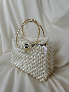 <b>Pearl</b> <b>Clutch</b> for Diwali Gifts Elegant Handmade Fashion Purse Chains Straps Beading Waterproof for Women Festive Gifting Tradebyd - Product Image 3