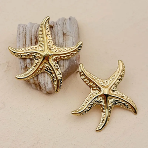 ต่างหูหมุดสแตนเลส304ชุบทอง18K สไตล์วินเทจ1คู่สไตล์ปลาดาวหอยสังข์ - Product Image 1