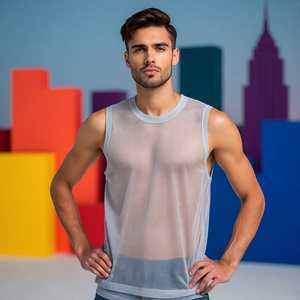 Camiseta sin mangas de malla transparente Sexy para hombre 100% poliéster que absorbe la humedad transpirable ropa deportiva de secado rápido - Product Image 5