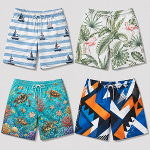 <b>Men</b> Fashion Swim <b>Trunks</b> Palm Tree Print Quick Dry Beach Shorts Elastic Waist Surf Vacation Resort Wear Outfit - Product Image 1