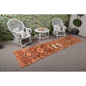 Alfombra Vintage de 2.6x11 pies, Alfombra Turca, Alfombra a Cuadros Marrón - Product Image 2