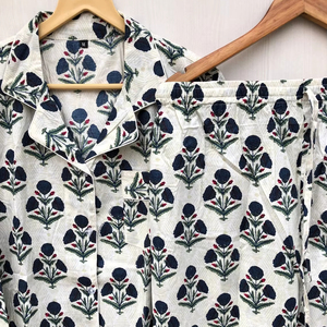 Conjunto de pijamas con estampado de bloques indios, ropa de noche de algodón puro Floral, traje de noche de verano suave, regalo perfecto para ella - Product Image 1