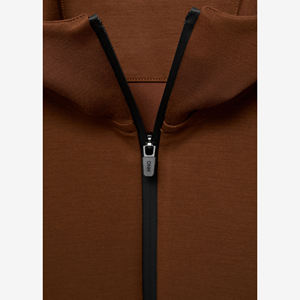 Men Hooded <b>Zip</b> Up Sweatshirt 100% Cotton French Terry Regular Fit Solid <b>Brown</b> Casual Autumn Wear Bulk OEM Clothing Manufacturer - Product Image 3
