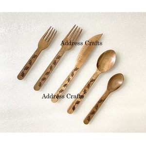 Ensemble de couverts en bois d'acacia 2026, style américain, 5 pièces, avec poignées gravées, pour table de salle à manger et fêtes - Product Image 5