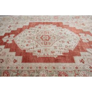 พรมวินเทจขนาดใหญ่พิเศษ 7.7x12.2 ฟุต พรมตุรกี พรมขนสัตว์ลายดอกไม้สีแดงเทา - Product Image 4