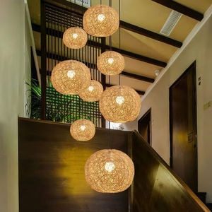 Abat-jour en rotin naturel fait à la main, style minimaliste asiatique moderne, luminaire suspendu pour la maison, le restaurant, le café, caches-lumières - Product Image 1