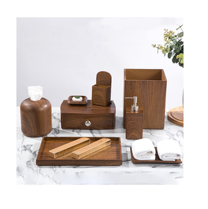 Distributeur de savon en bois prix le plus bas ensemble de salle de bain en bois pour la maison salle de bain article décoratif taille personnalisée ensemble de salle de bain en bois - Product Image 6