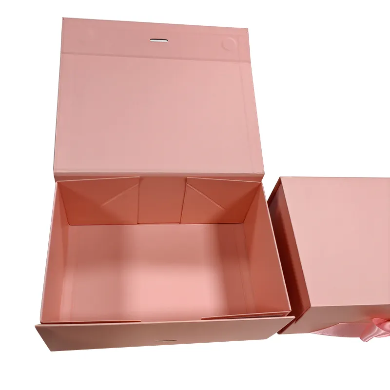 Pink boxes glossy and elegant wedding guest gifts sac emballage en carton cosmetic skin care set pack collapsible gift box