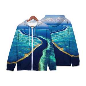 เสื้อมีฮู้ดแขนยาวสำหรับผู้ชายพิมพ์ลายคลื่นมหาสมุทร - Product Image 1