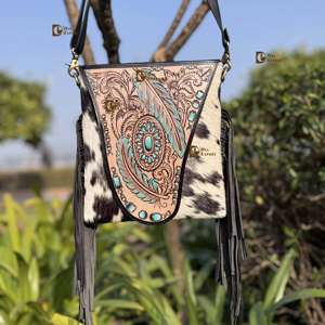 Wholesale Hand Tooled Carving Leather <b>Fringe</b> Handbag Cowhide Fur Gypsy Boho Vintage Handmade Shoulder Cross Body Stylish <b>Bags</b> - Product Image 1