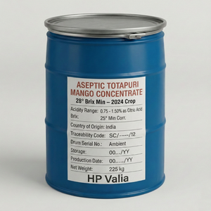 น้ำมะม่วงเข้มข้นโทตาปุรี 24 บริกซ์ บรรจุแบบปลอดเชื้อ เนื้อข้นหนืด 100% จากธรรมชาติ ได้รับการรับรองจาก FSSAI สำหรับการส่งออกจำนวนมากจากอินเดีย - Product Image 1