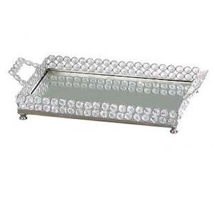 Bandeja rectangular para servir comida de diseño único moderno, organizador de pulido de hierro personalizado, asas de superficie larga, decoración del hogar, Crysta - Product Image 1