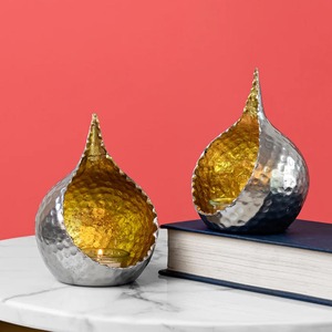 Silver Hammered Metal T-Light Votive <b>Candle</b> Lanterns Set of 2 <b>Small</b> Size for Home Decoration & Weddings Makes Room Decor Unique - Product Image 1