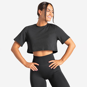 Top corto de algodón personalizable para mujer, camisetas de peso pesado con hombros caídos, Tops cortos de gimnasio de gran tamaño, Jersey de tela de talla grande de verano - Product Image 1