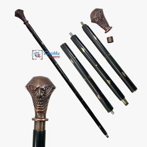 Canne de marche en bois noir réglable à 3 plis, design Joker, finition antique Art Déco, en laiton et bois, faite à la main, pour cadeau - Product Image 3