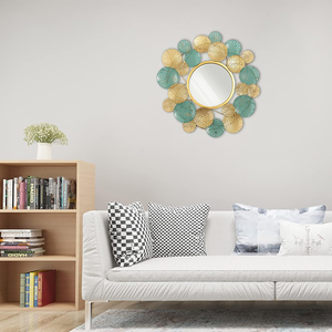 Espejo de pared redondo decorativo con marco de metal artístico Espejo de acento decorativo moderno Arte de pared de metal dorado y verde azulado de lujo - Product Image 6