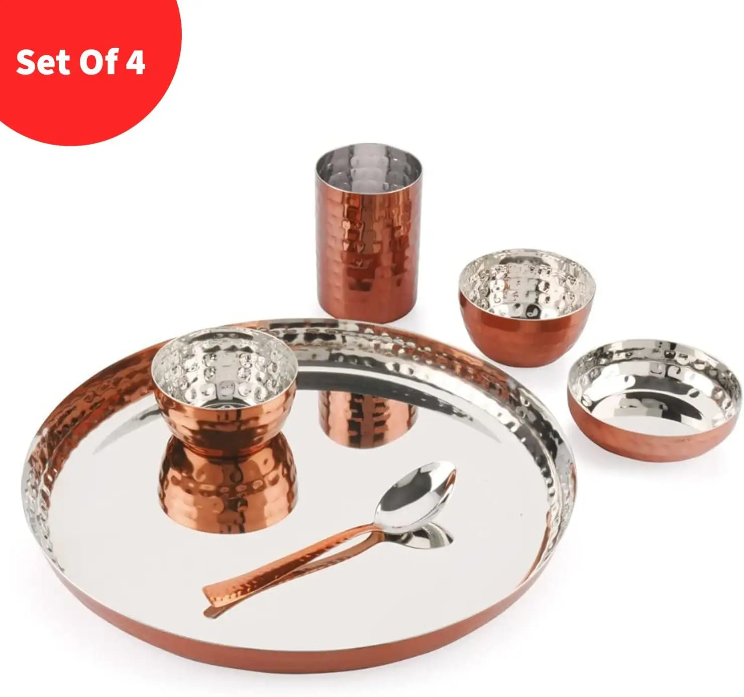 Gemaakt In India Servies Roestvrij Staal Koper Traditionele Diner Set Thali Bord Kommen Glas En Lepel Set