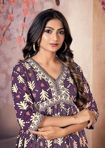 Heavy Rayon Print Embroidery Sequence Work <b>Kurti</b> - Product Image 5