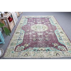 Turkish Vintage Large Rug 6.4x9.1 ft, <b>Red</b> Polka dot Rug <b>Wool</b> - Product Image 2