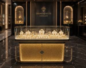Vitrine à bijoux sur mesure, robuste, durable, de haute qualité, avec base dorée, vitrine en verre, éclairage LED, comptoir de vente au détail pour boutique de luxe - Product Image 6
