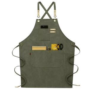 LOW MOQ Canvas Apron Custom logo Kitchen Korean Japanese Style Canvas Cotton Apron Men With Tool Pockets Cooking Restaurant <b>Bibs</b> - Product Image 6