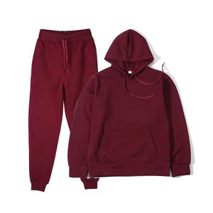 Ensemble de survêtement unisexe décontracté style streetwear coupe régulière à capuche imprimé uni avec strass, pantalon de jogging d'hiver 100% coton respirant 2-en-1 - Product Image 1