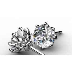 Boucles d'oreilles clous vintage élégantes pour femme, diamant de laboratoire rond de 1 carat, clarté VS, couleur D, certifié IGI, or blanc 14K, cadeau de fête - Product Image 2