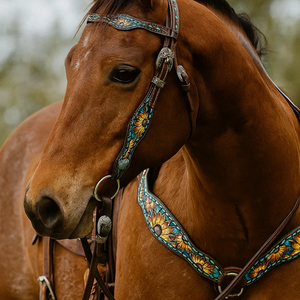 Newly design western <b>leather</b> horse Headstall and Breastplate floral hand carved and hand painted with beautiful buckles - Product Image 2