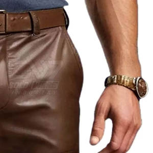 Nuevos pantalones cortos de cuero para hombres 2025 Precio al por mayor Diseño de moda Pantalones cortos de cuero genuino para hombres - Product Image 5