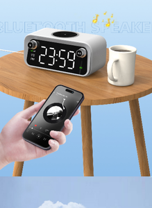 Nhà Máy Bán Buôn 1200MAh Sạc Không Dây Ánh Sáng Ban Đêm Đồng Hồ Báo Thức FM Đài Phát Thanh Bluetooth Loa 15W Nhanh Chóng Sạc Cho <span class=keywords><strong>Iphone</strong></span> - Product Image 6