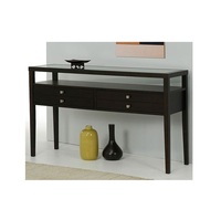 Table console rustique moderne avec plateau en teck massif et pieds en fer noir mat, parfaite pour la décoration de la maison, du couloir ou du salon