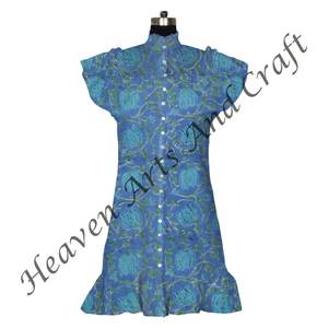 Haut d'été décontracté fait à la main en coton imprimé de blocs Haut sans manches avec boutons Décor Logo personnalisé Longueur du tissu tissé à l'arrière - Product Image 4