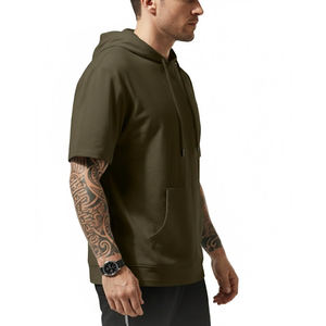 เสื้อฮู้ดดี้ผู้ชายคุณภาพดีที่สุด แขนสั้น ขายส่ง รับออกแบบเอง เสื้อฮู้ดดี้ผู้ชายแบบเรียบ MOQ ต่ำ - Product Image 3